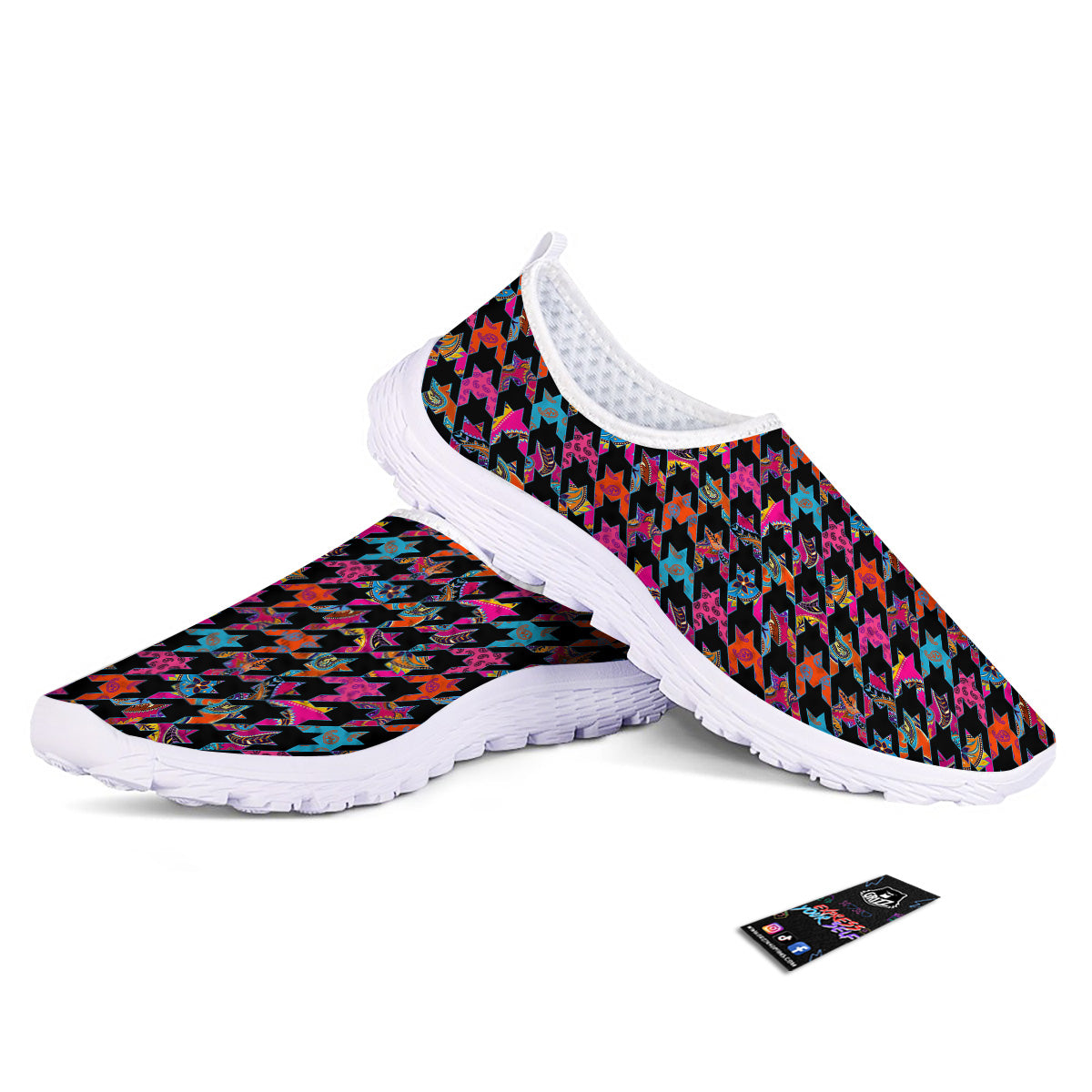 Geometrical Houndstooth And Paisley Print Pattern Nurse Shoes-grizzshop