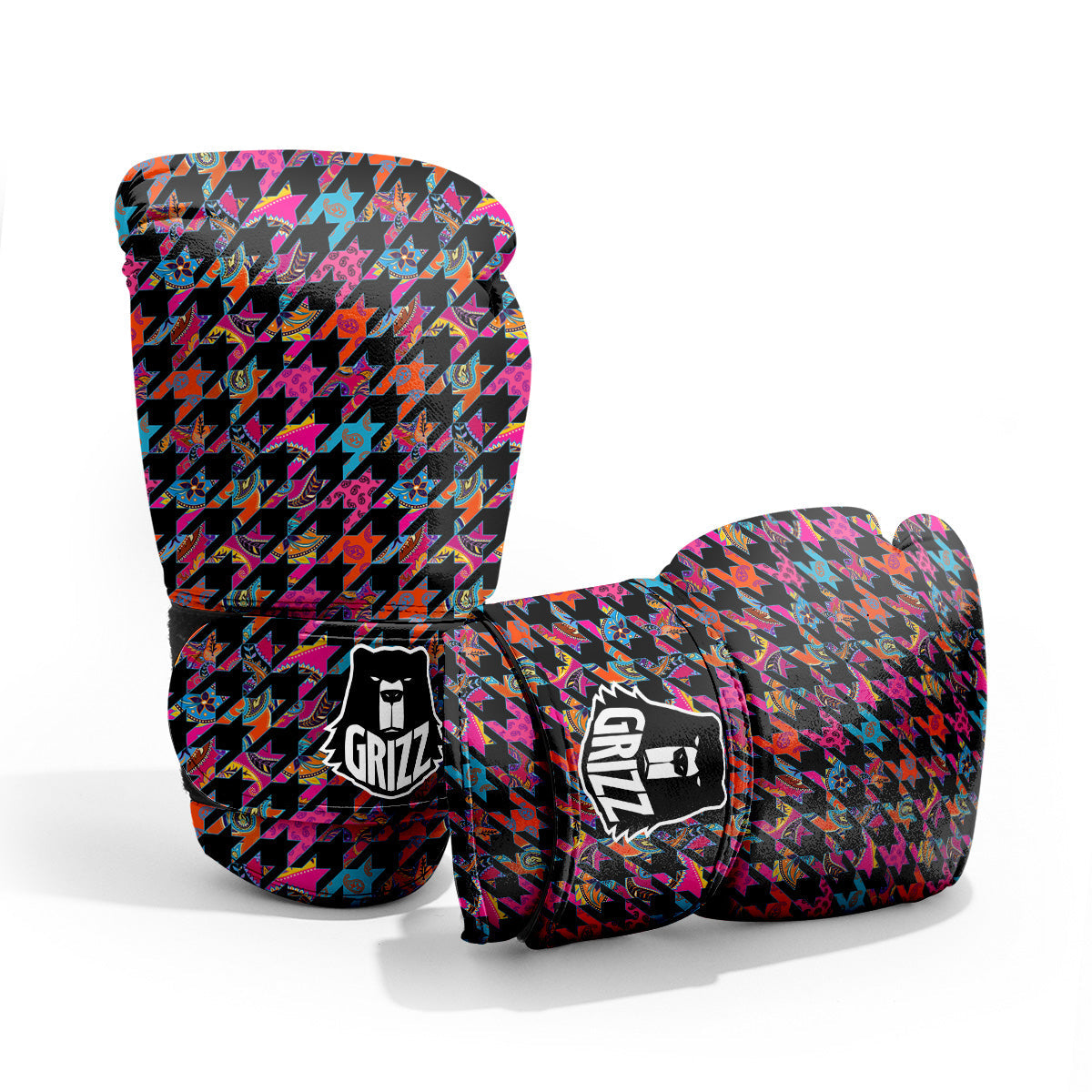 Geometrical Houndstooth And Paisley Print Pattern Pro Boxing Glove