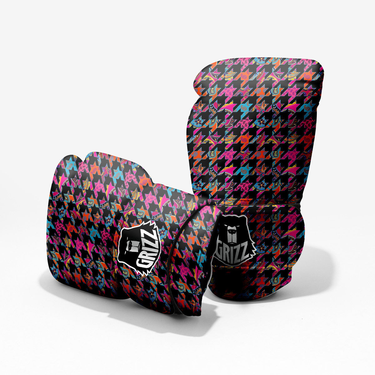 Geometrical Houndstooth And Paisley Print Pattern Pro Boxing Glove