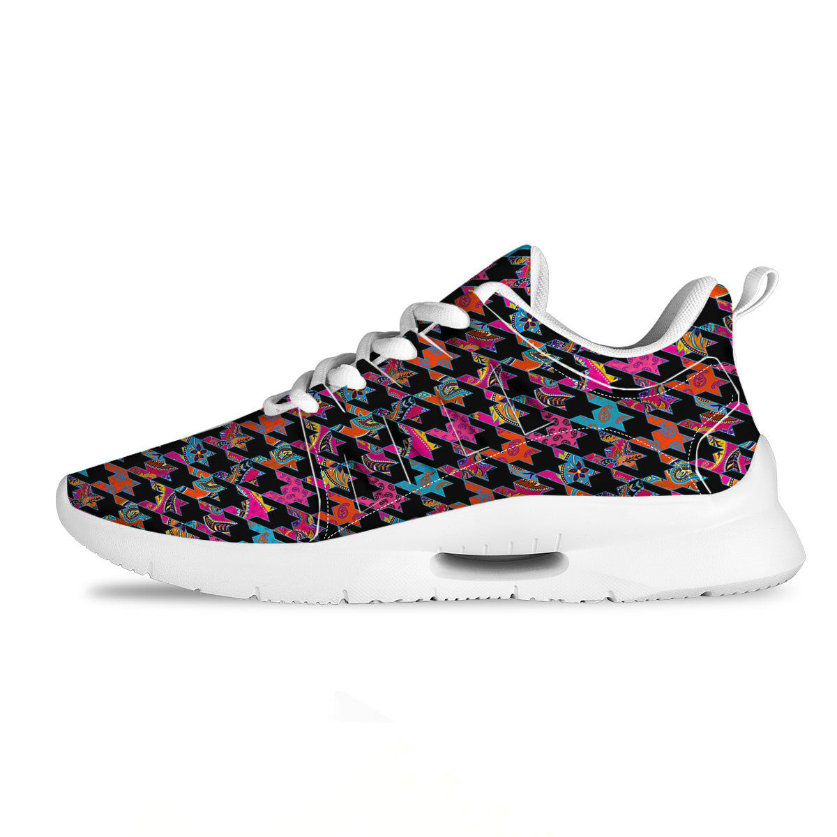 Geometrical Houndstooth And Paisley Print Pattern Tennis Shoes-grizzshop