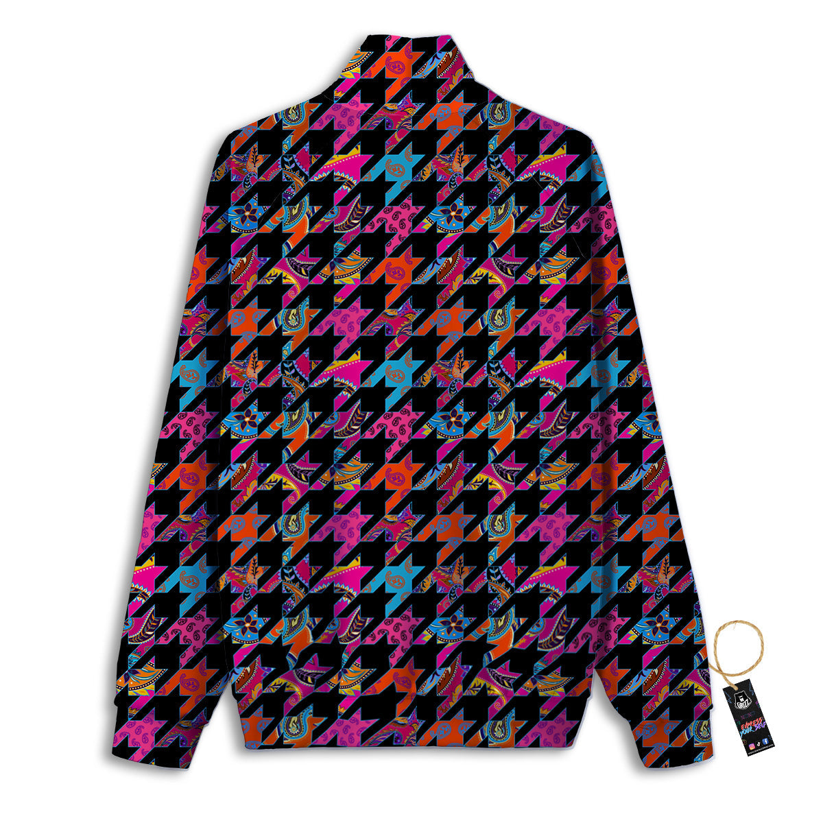 Geometrical Houndstooth And Paisley Print Pattern Track Jacket-grizzshop
