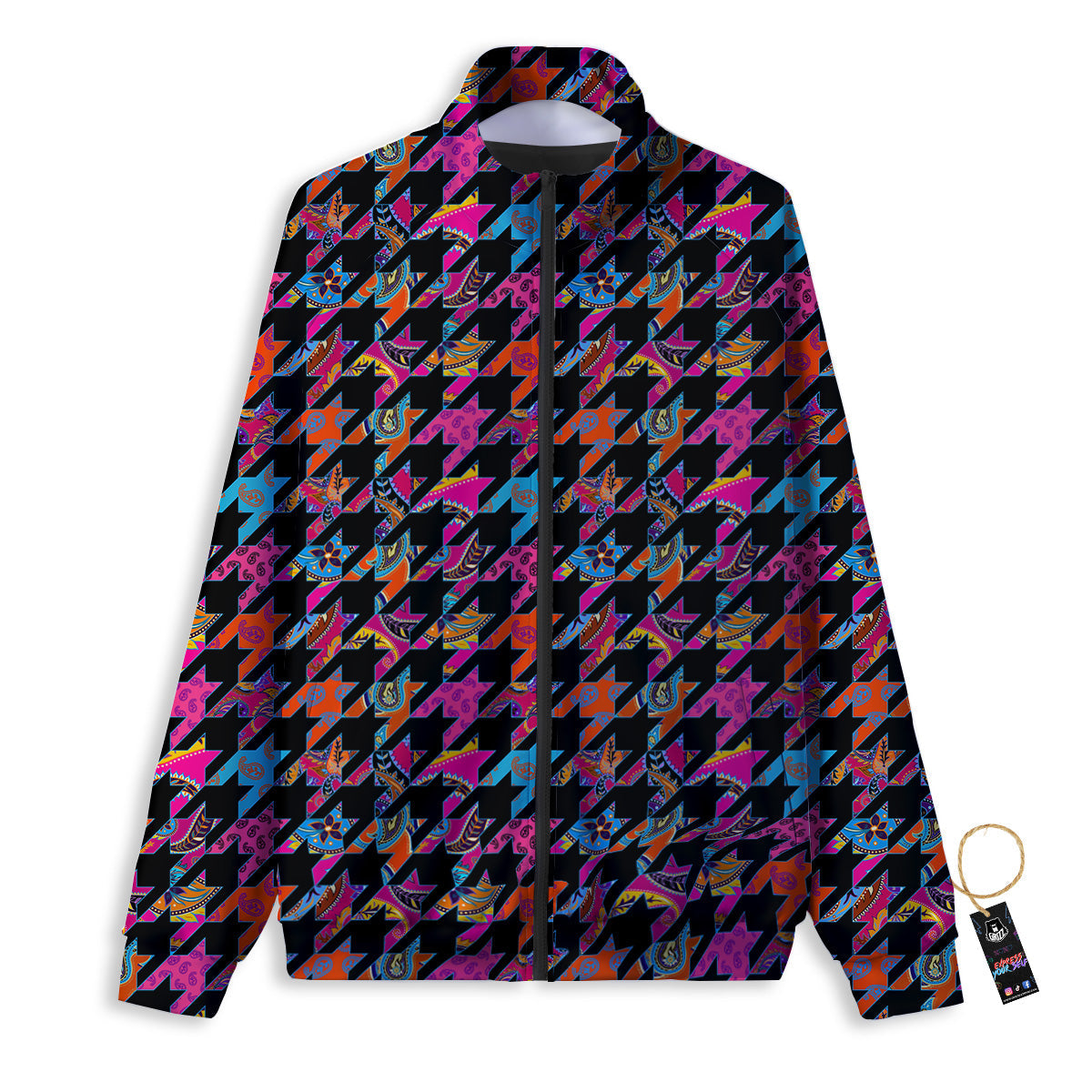 Geometrical Houndstooth And Paisley Print Pattern Track Jacket-grizzshop