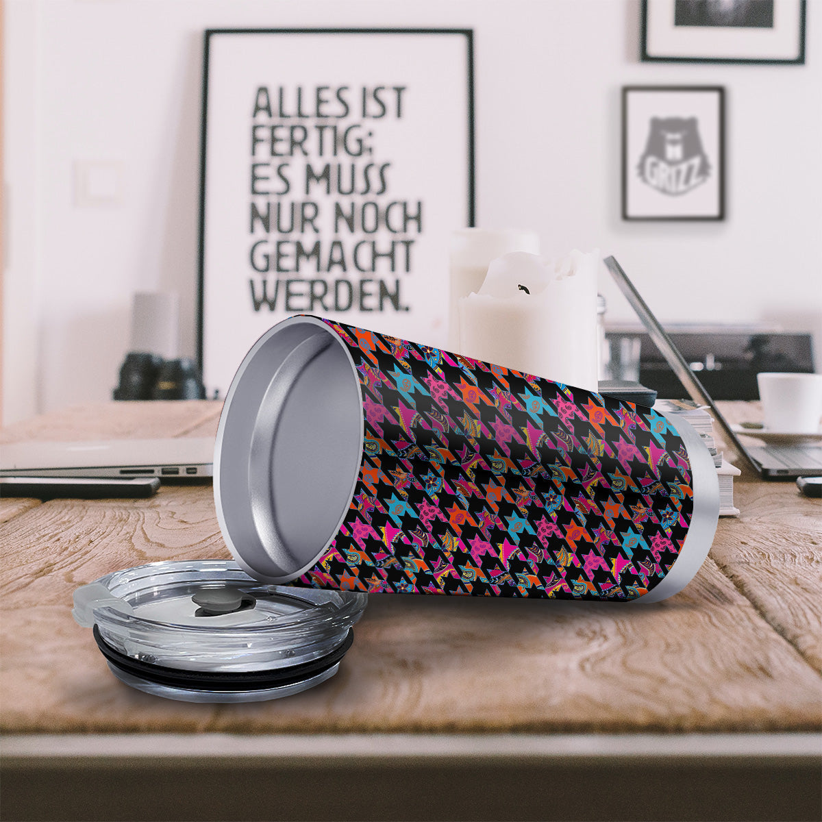 Geometrical Houndstooth And Paisley Print Pattern Tumbler-grizzshop