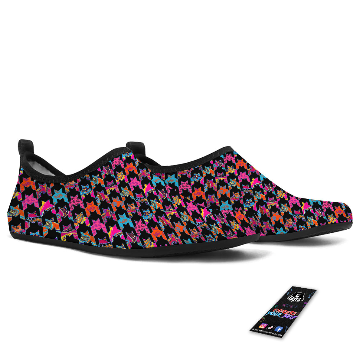 Geometrical Houndstooth And Paisley Print Pattern Water Shoes-grizzshop