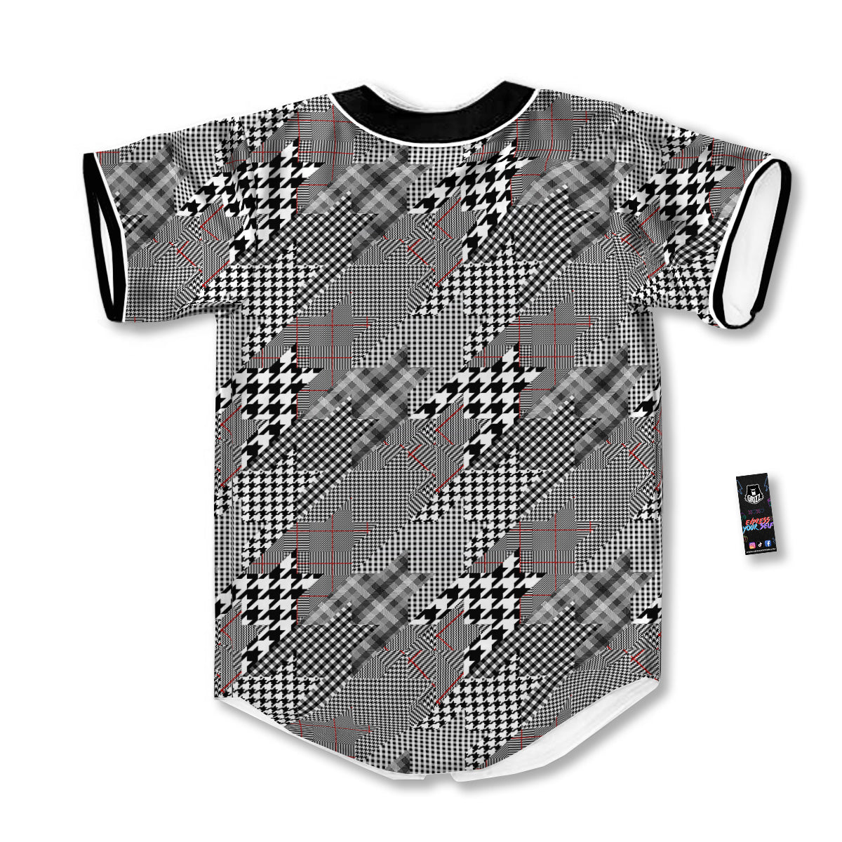 Geometrical Houndstooth Patchwork Print Pattern Baseball Jersey-grizzshop