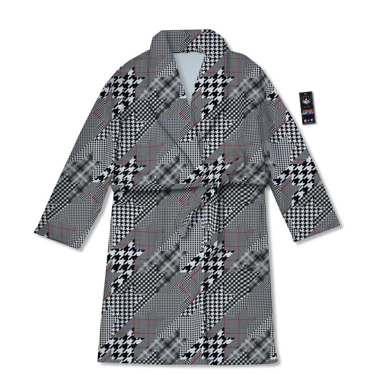 Geometrical Houndstooth Patchwork Print Pattern Bathrobe-grizzshop