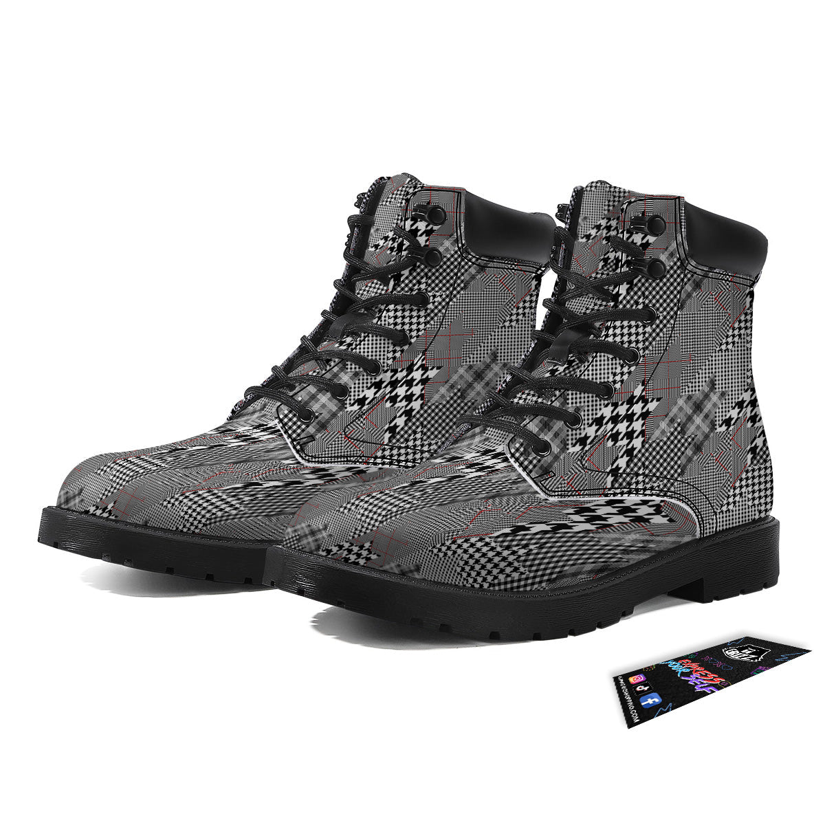 Geometrical Houndstooth Patchwork Print Pattern Boots-grizzshop