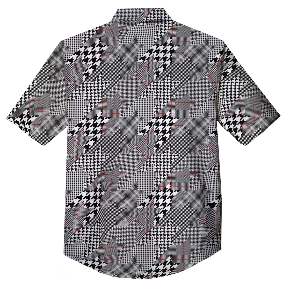 Geometrical Houndstooth Patchwork Print Pattern Button Up Shirt-grizzshop