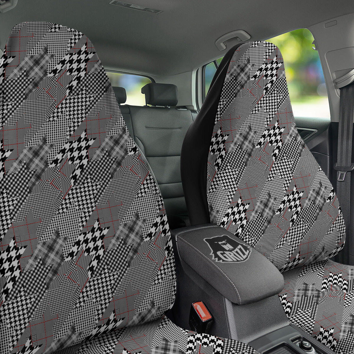 Geometrical Houndstooth Patchwork Print Pattern Car Seat Covers-grizzshop