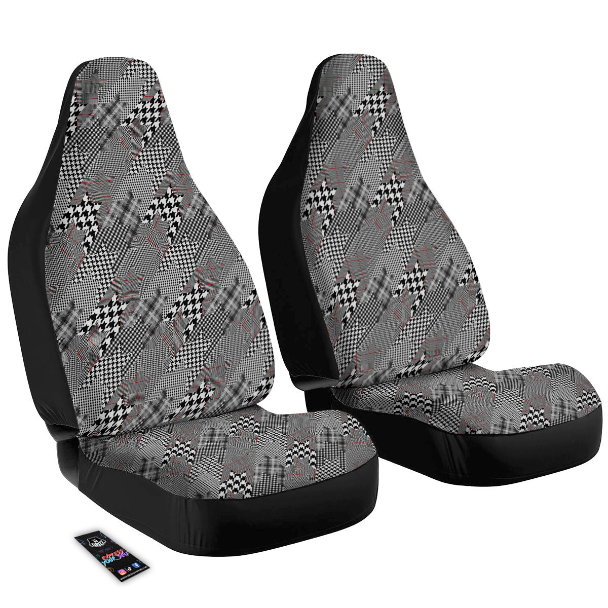 Geometrical Houndstooth Patchwork Print Pattern Car Seat Covers-grizzshop