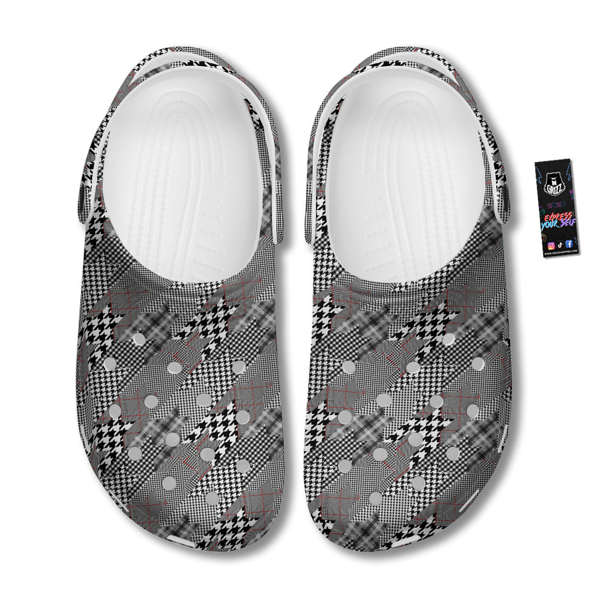 Geometrical Houndstooth Patchwork Print Pattern Clog-grizzshop