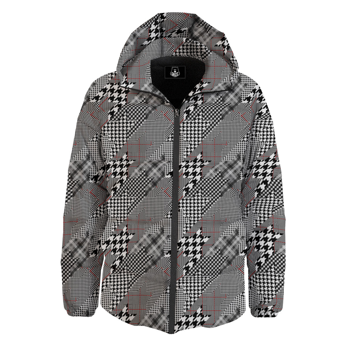 Geometrical Houndstooth Patchwork Print Pattern Down Jacket-grizzshop