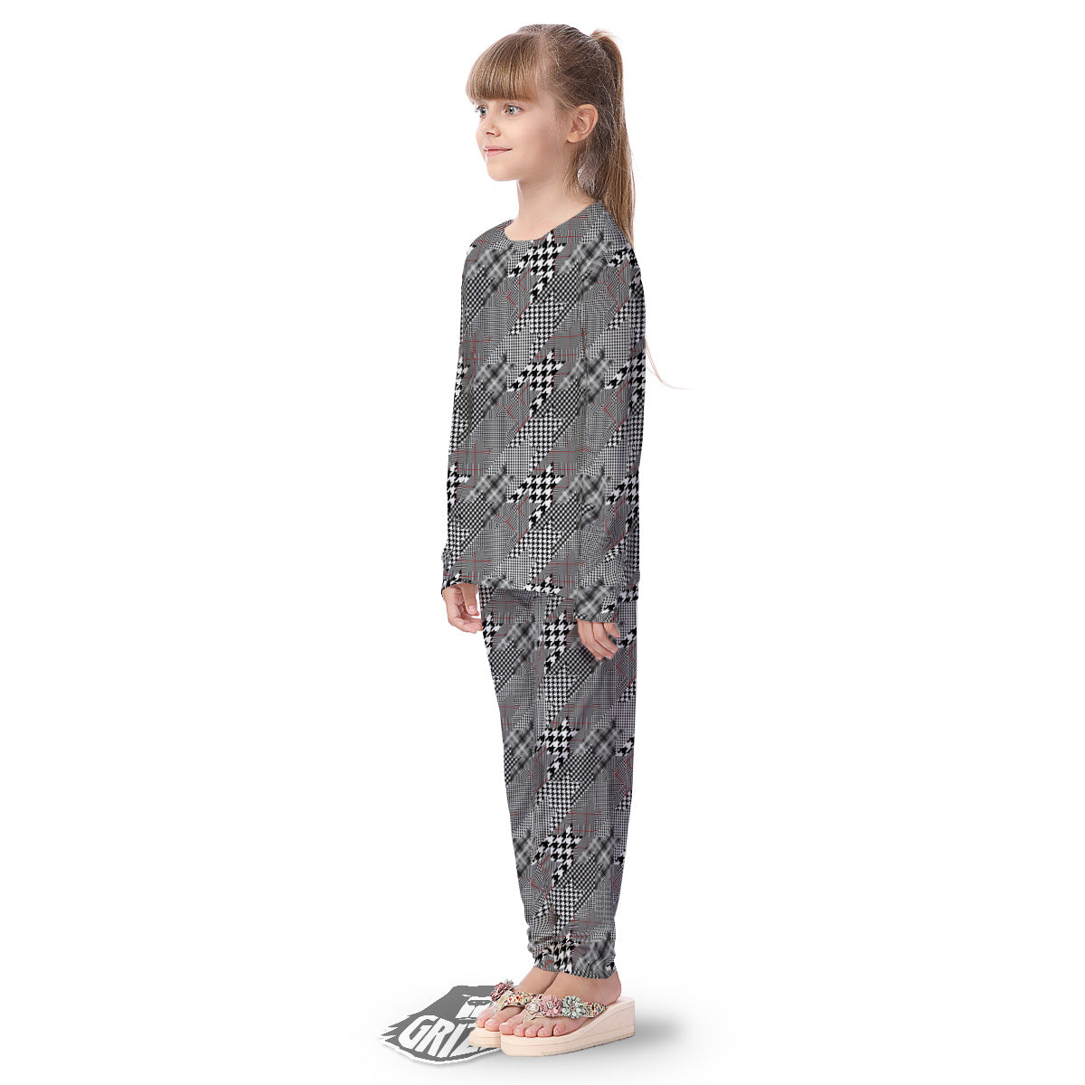 Geometrical Houndstooth Patchwork Print Pattern Kid's Pajamas-grizzshop
