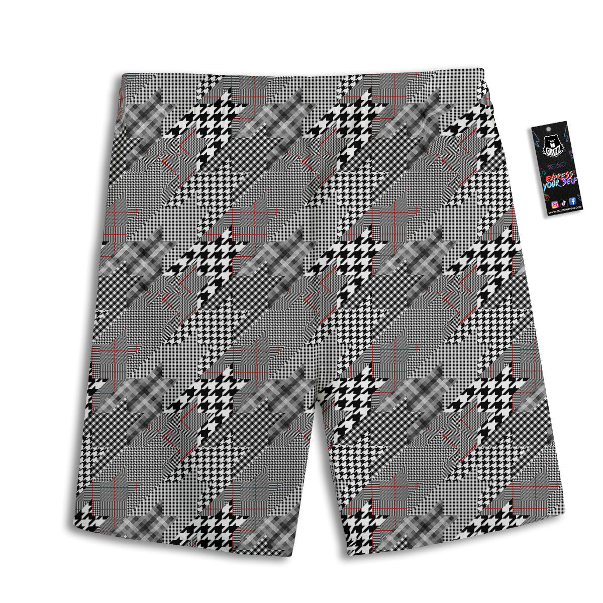 Geometrical Houndstooth Patchwork Print Pattern Men's Athletic Shorts