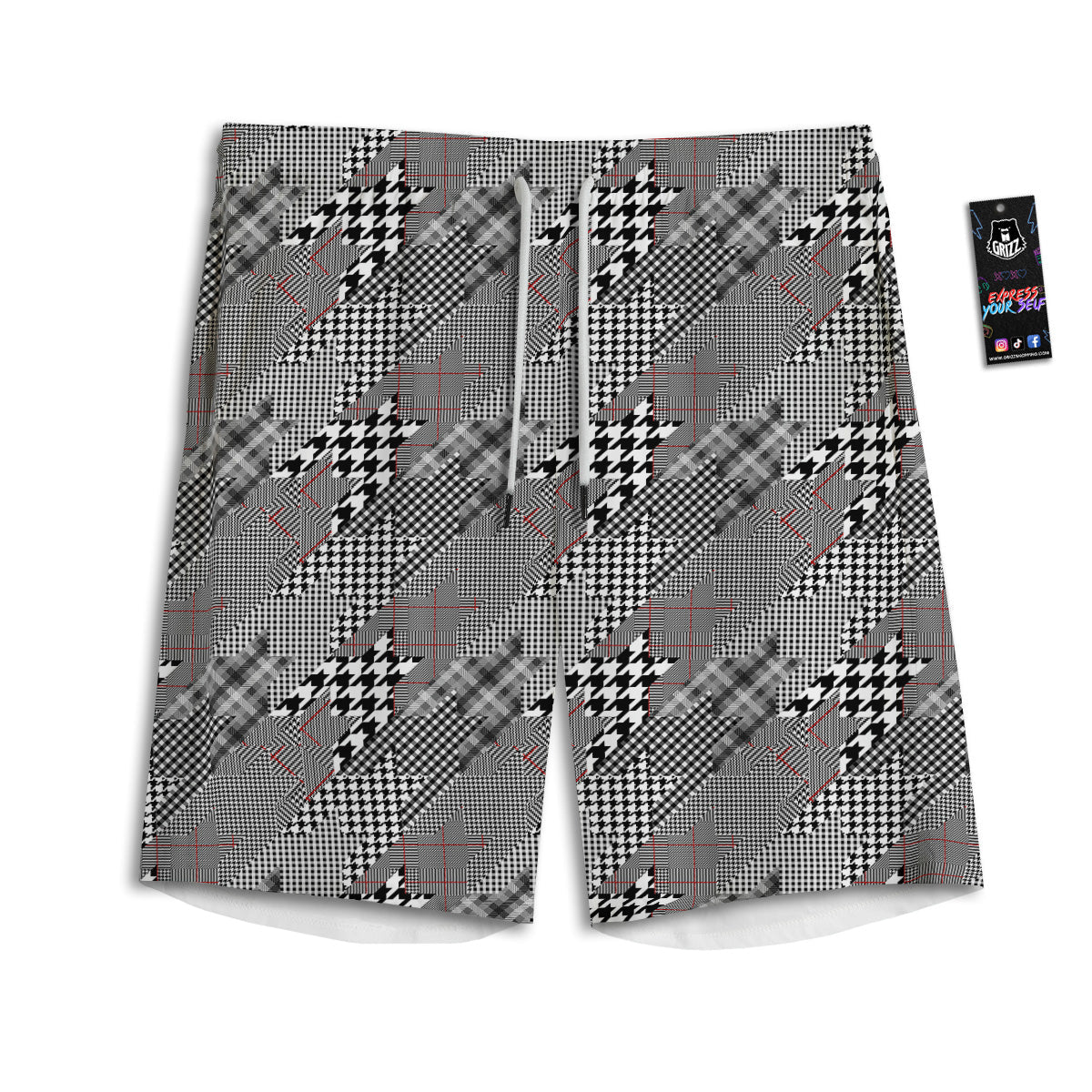 Geometrical Houndstooth Patchwork Print Pattern Men's Athletic Shorts