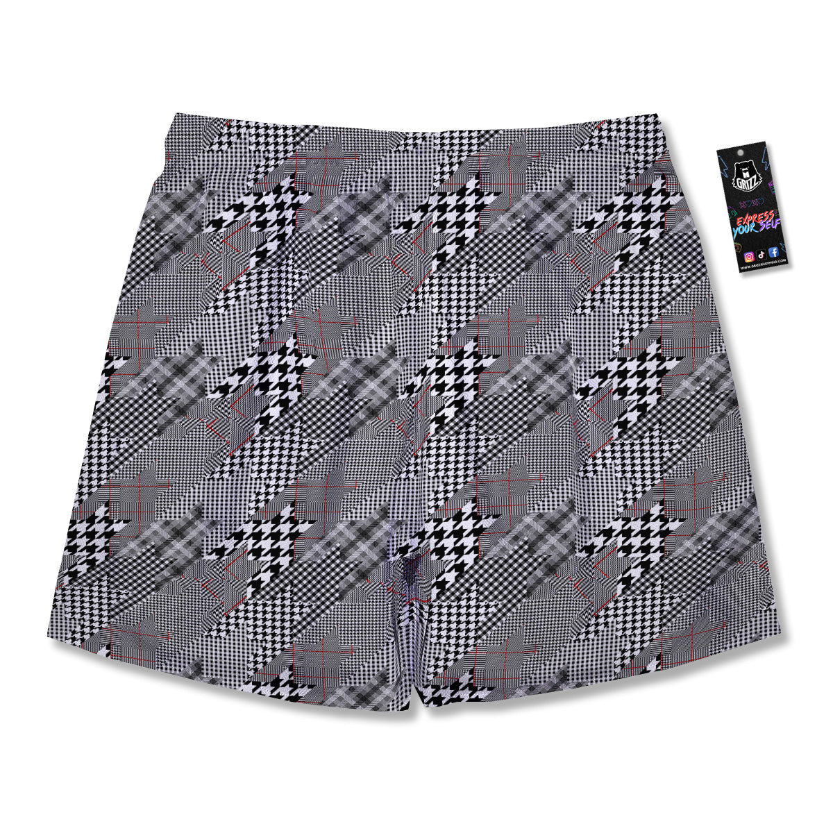 Geometrical Houndstooth Patchwork Print Pattern Men's Running Shorts-grizzshop
