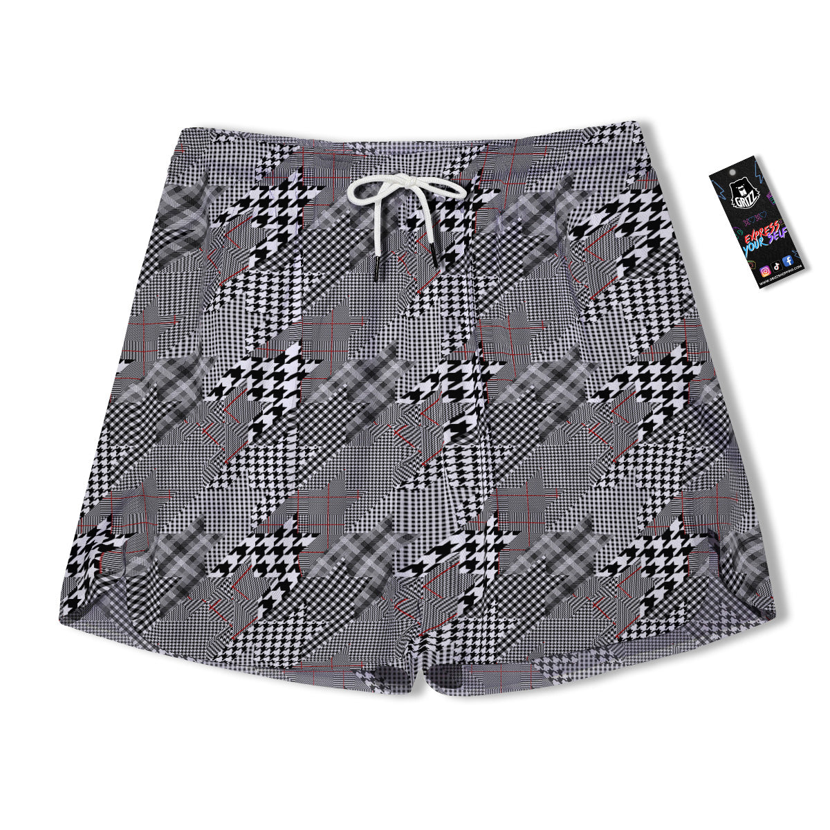 Geometrical Houndstooth Patchwork Print Pattern Men's Running Shorts-grizzshop