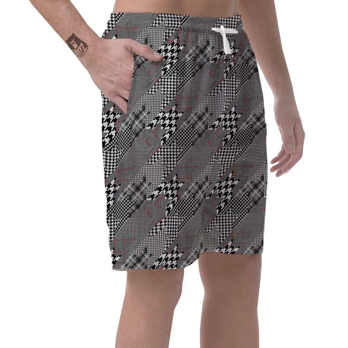 Geometrical Houndstooth Patchwork Print Pattern Men's Shorts-grizzshop