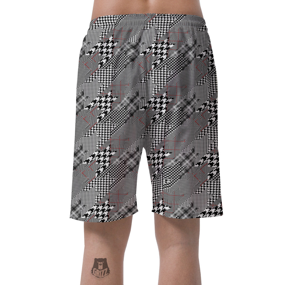 Geometrical Houndstooth Patchwork Print Pattern Men's Shorts-grizzshop