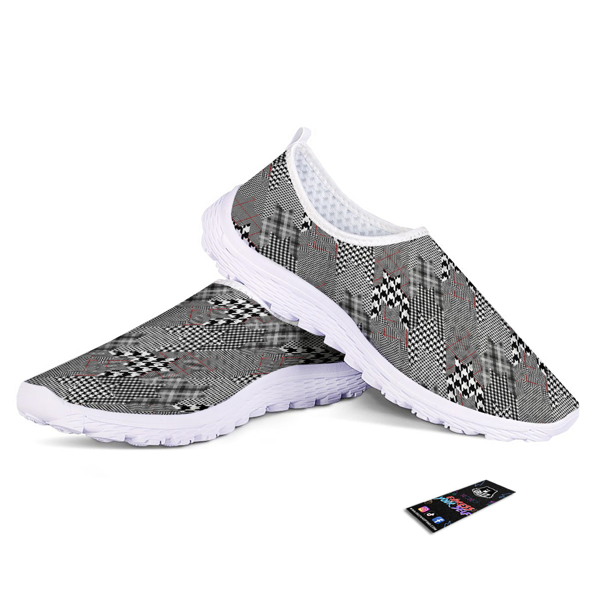 Geometrical Houndstooth Patchwork Print Pattern Nurse Shoes-grizzshop