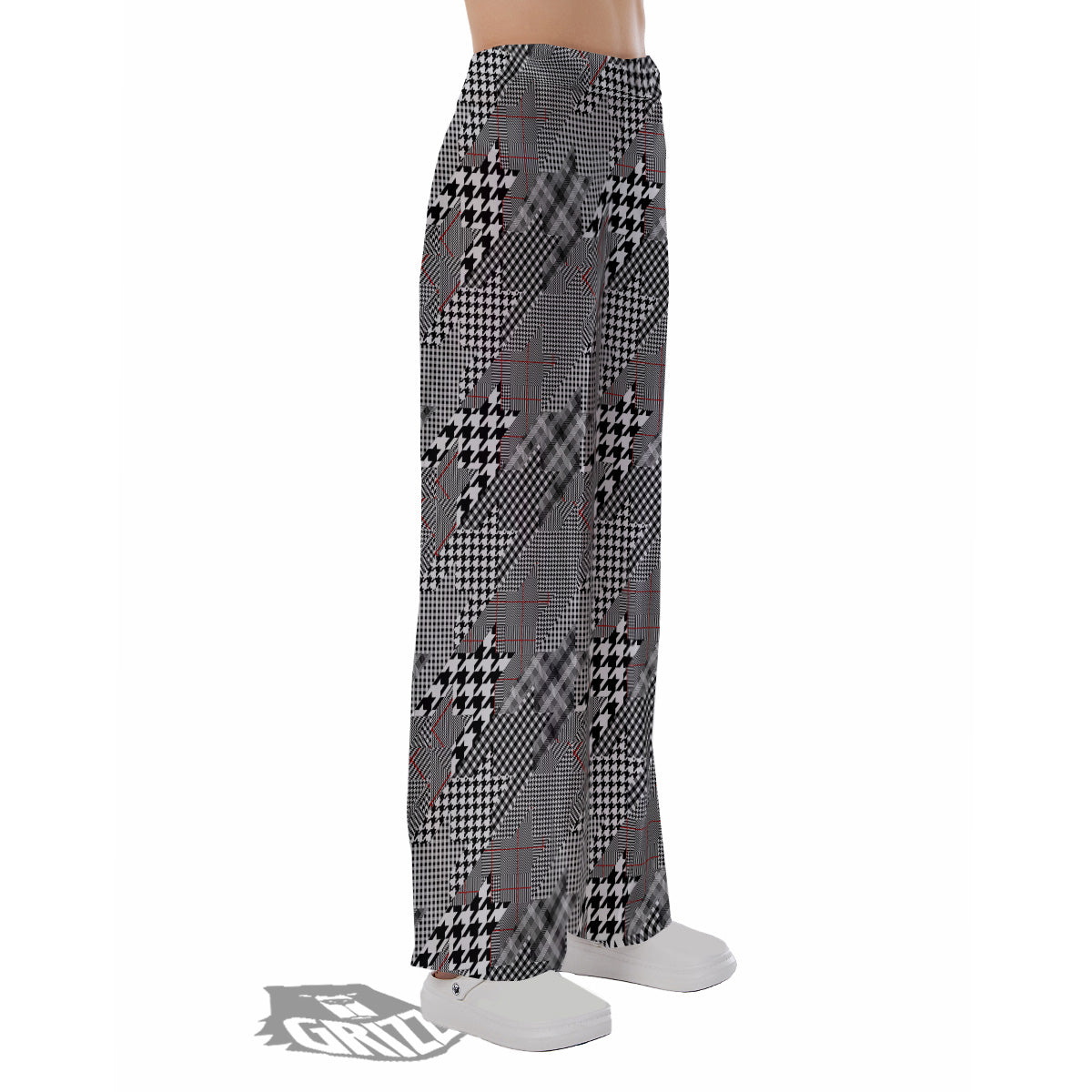Geometrical Houndstooth Patchwork Print Pattern Pajama Pants-grizzshop