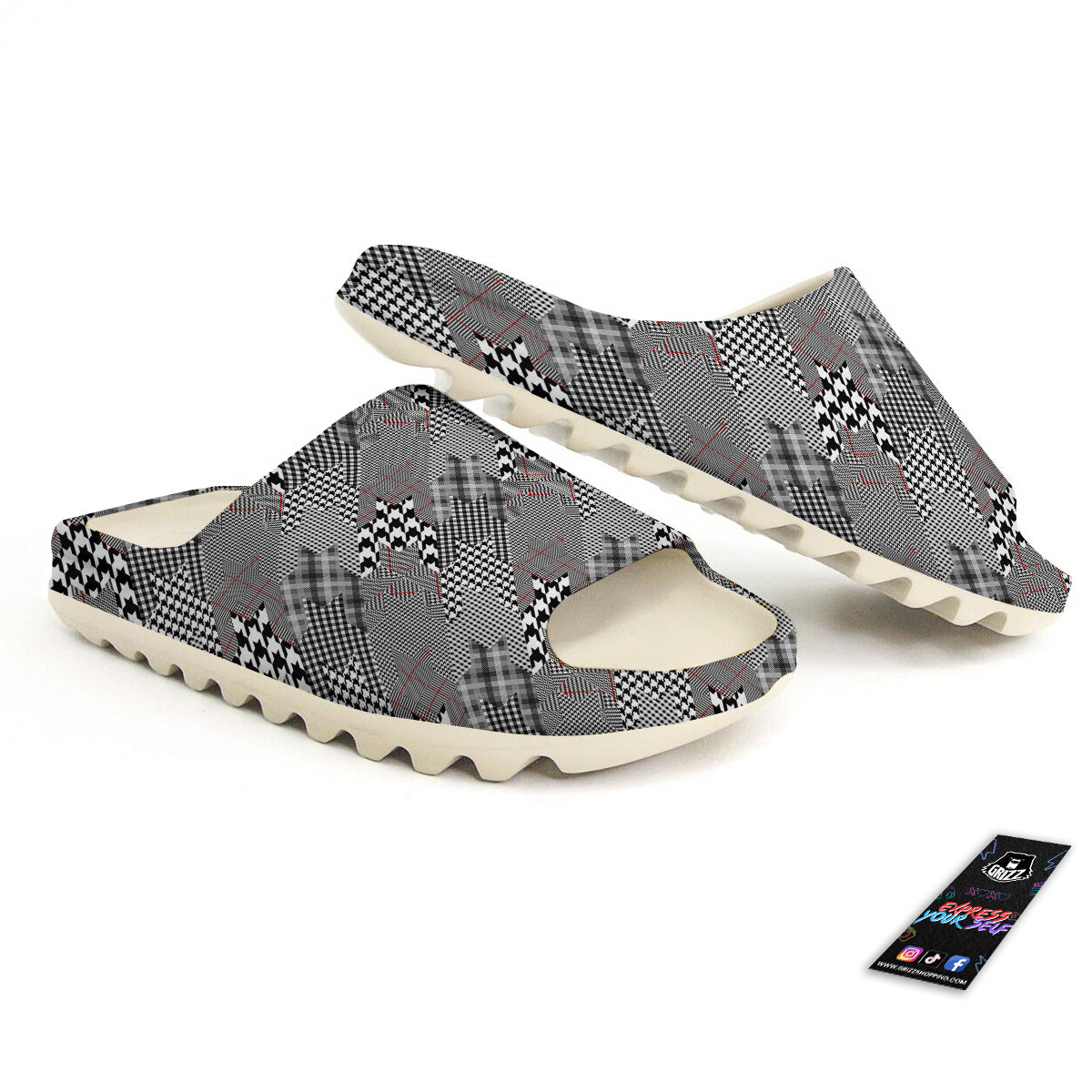 Geometrical Houndstooth Patchwork Print Pattern Sandals-grizzshop
