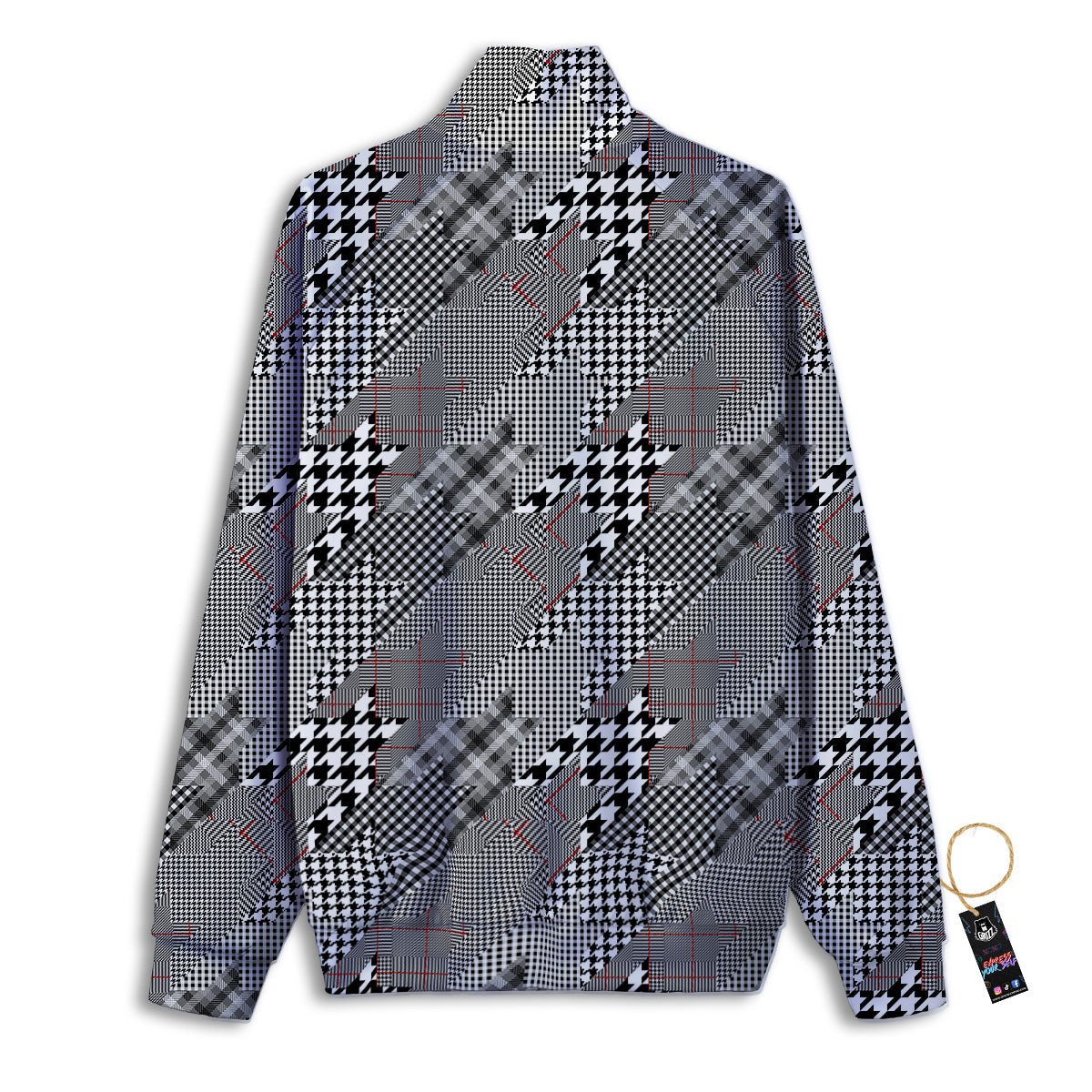 Geometrical Houndstooth Patchwork Print Pattern Track Jacket-grizzshop