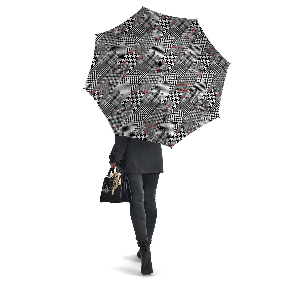 Geometrical Houndstooth Patchwork Print Pattern Umbrella-grizzshop