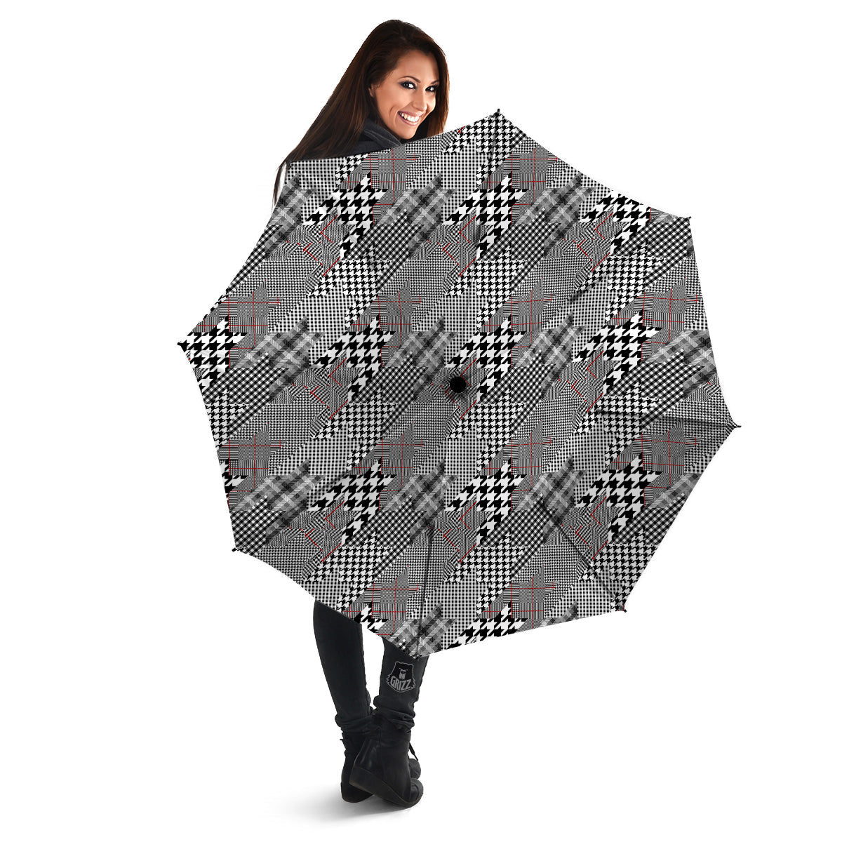 Geometrical Houndstooth Patchwork Print Pattern Umbrella-grizzshop