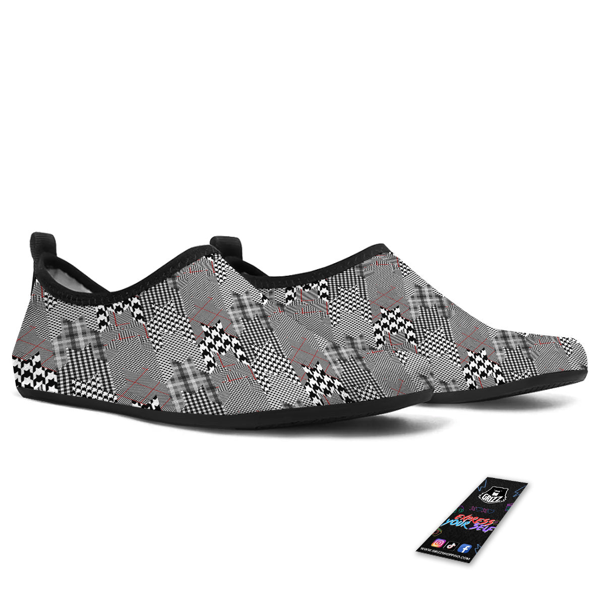 Geometrical Houndstooth Patchwork Print Pattern Water Shoes-grizzshop