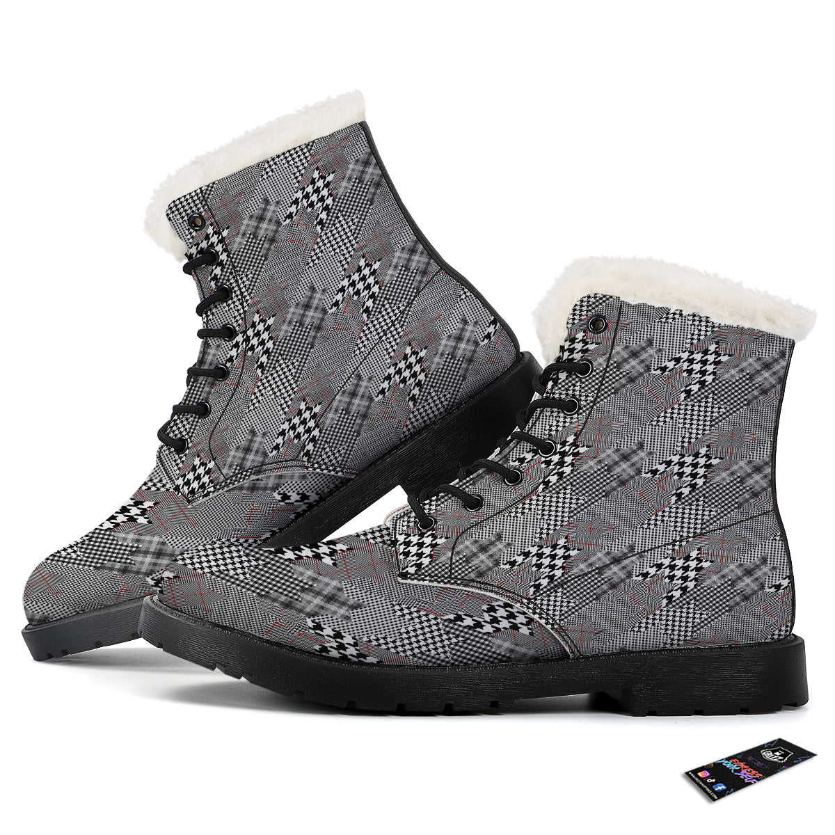 Geometrical Houndstooth Patchwork Print Pattern Winter Boots-grizzshop