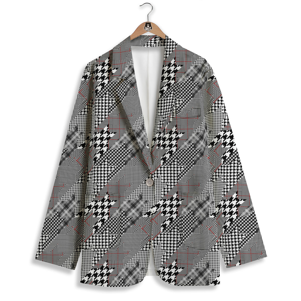 Geometrical Houndstooth Patchwork Print Pattern Women's Blazer-grizzshop