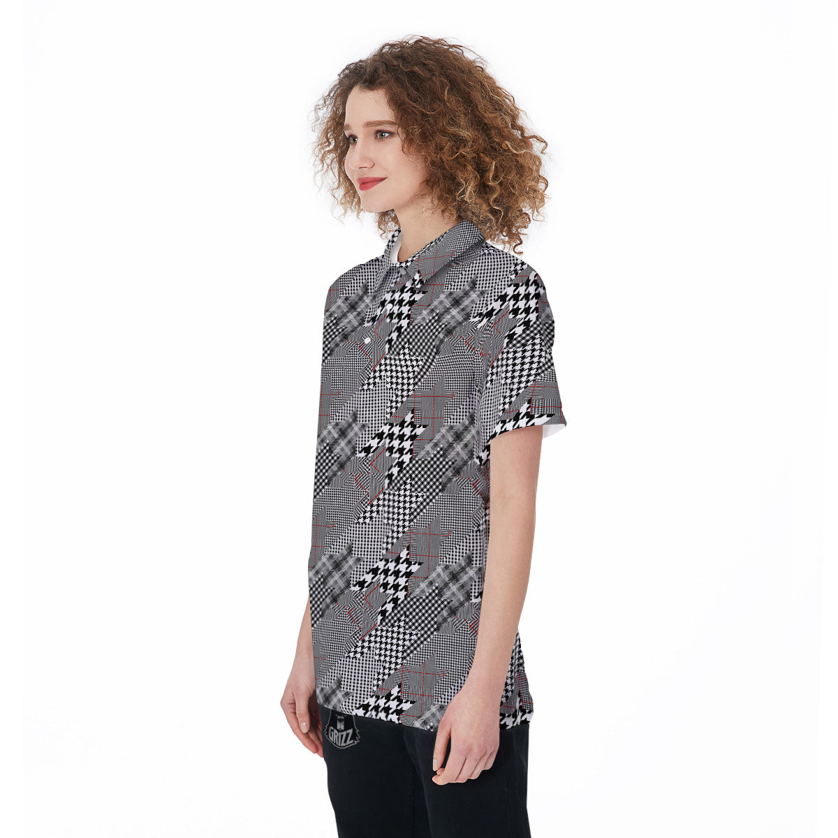 Geometrical Houndstooth Patchwork Print Pattern Women's Golf Shirts-grizzshop