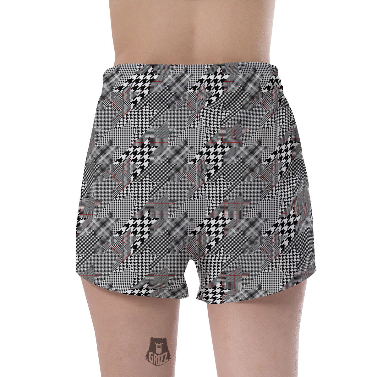 Geometrical Houndstooth Patchwork Print Pattern Women's Shorts-grizzshop