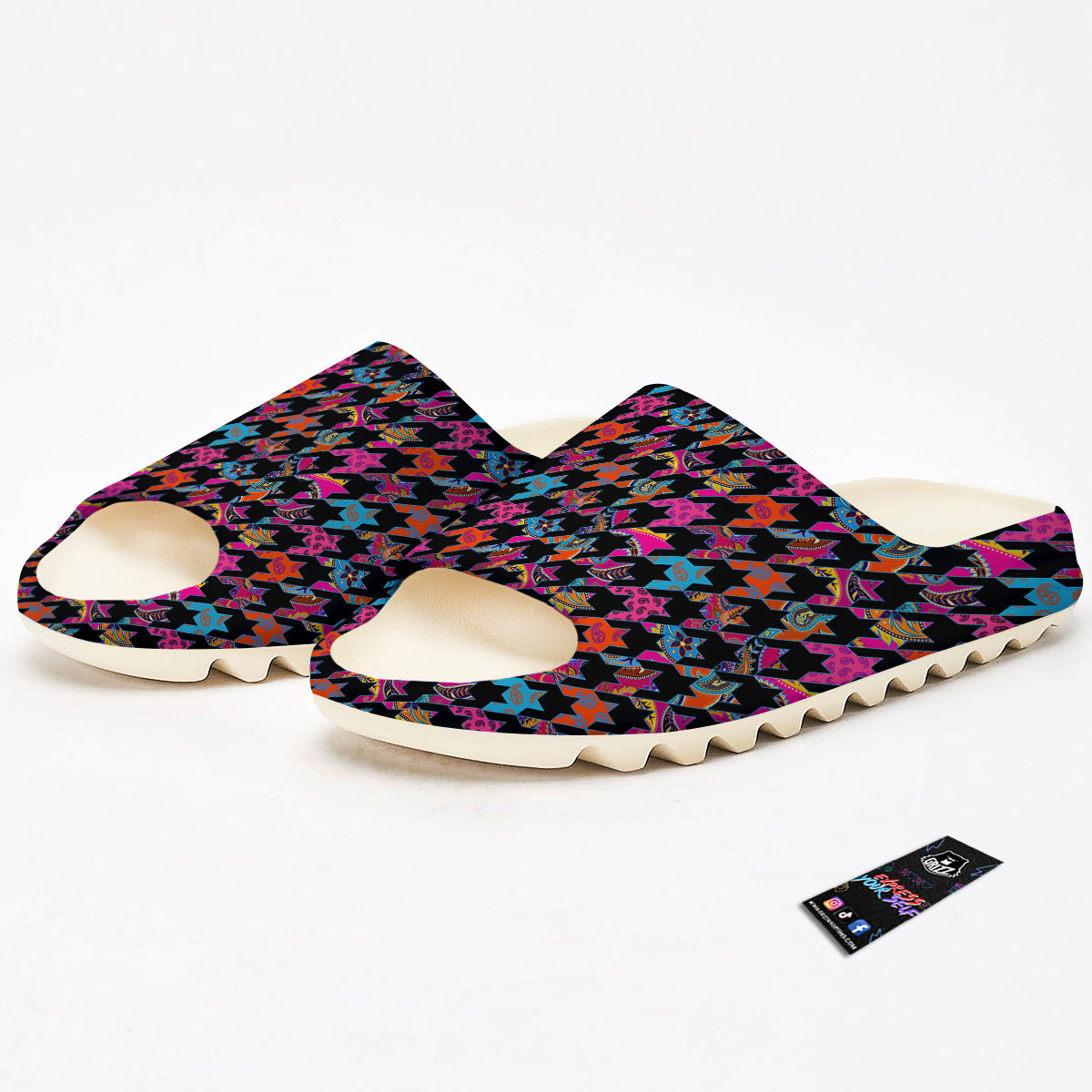 Geometrical Houndstooth And Paisley Print Pattern Sandals-grizzshop