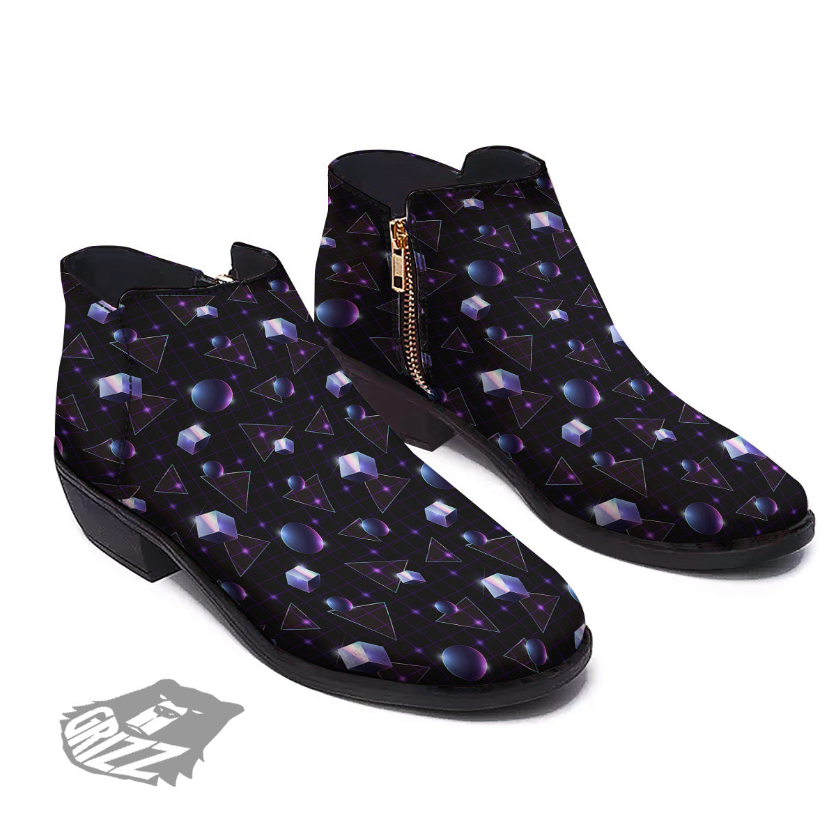Geometry 80's Style Print Pattern Ankle Boots-grizzshop
