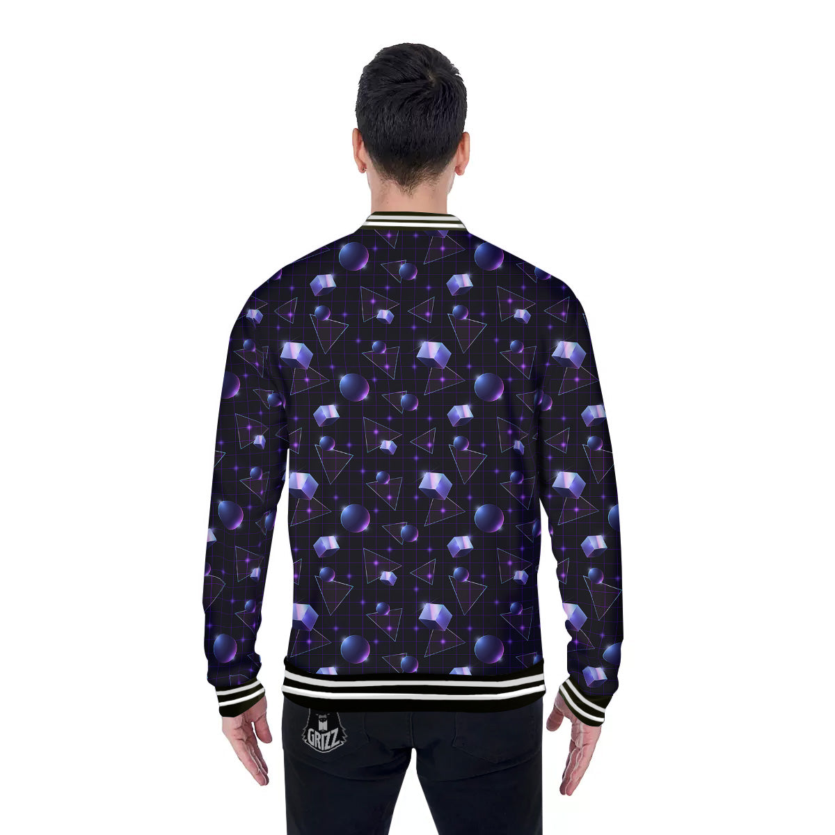 Geometry 80's Style Print Pattern Baseball Jacket-grizzshop