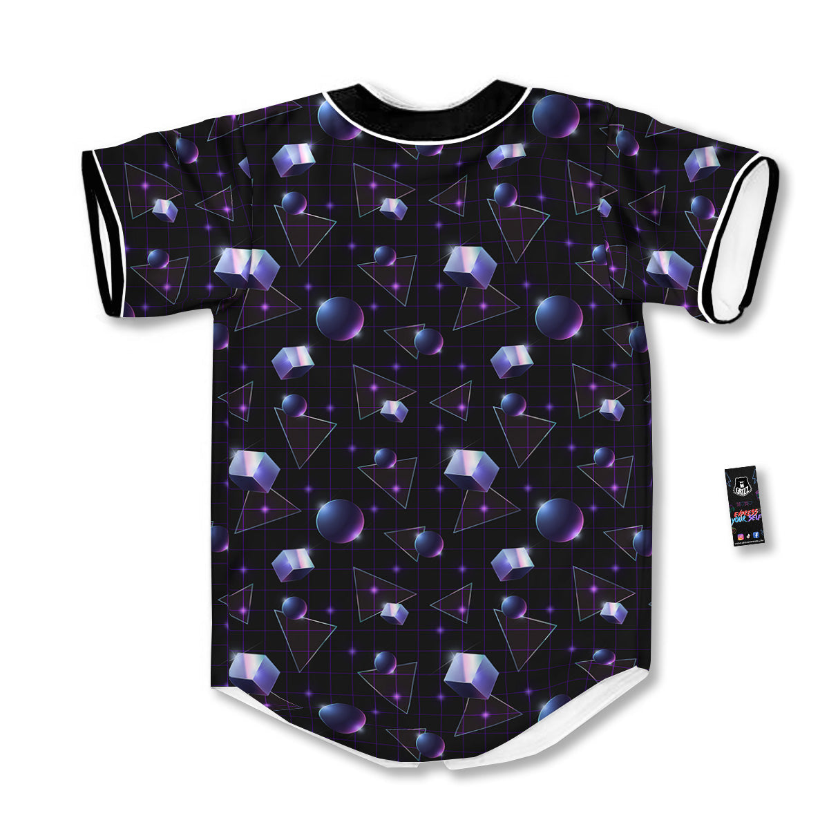 Geometry 80's Style Print Pattern Baseball Jersey-grizzshop