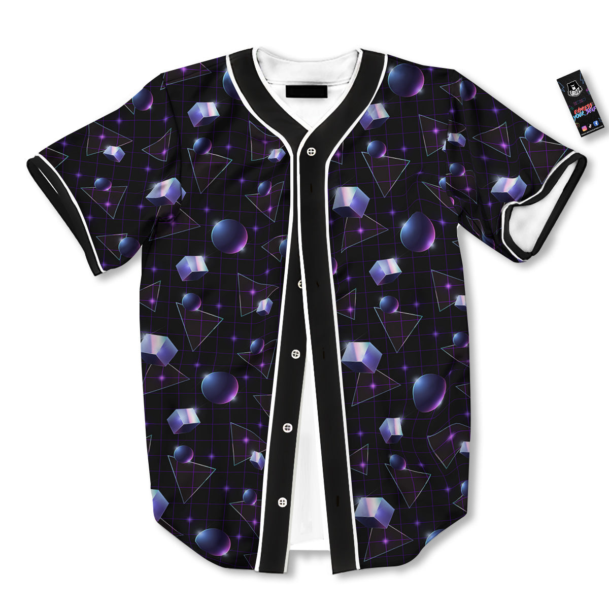 Geometry 80's Style Print Pattern Baseball Jersey-grizzshop