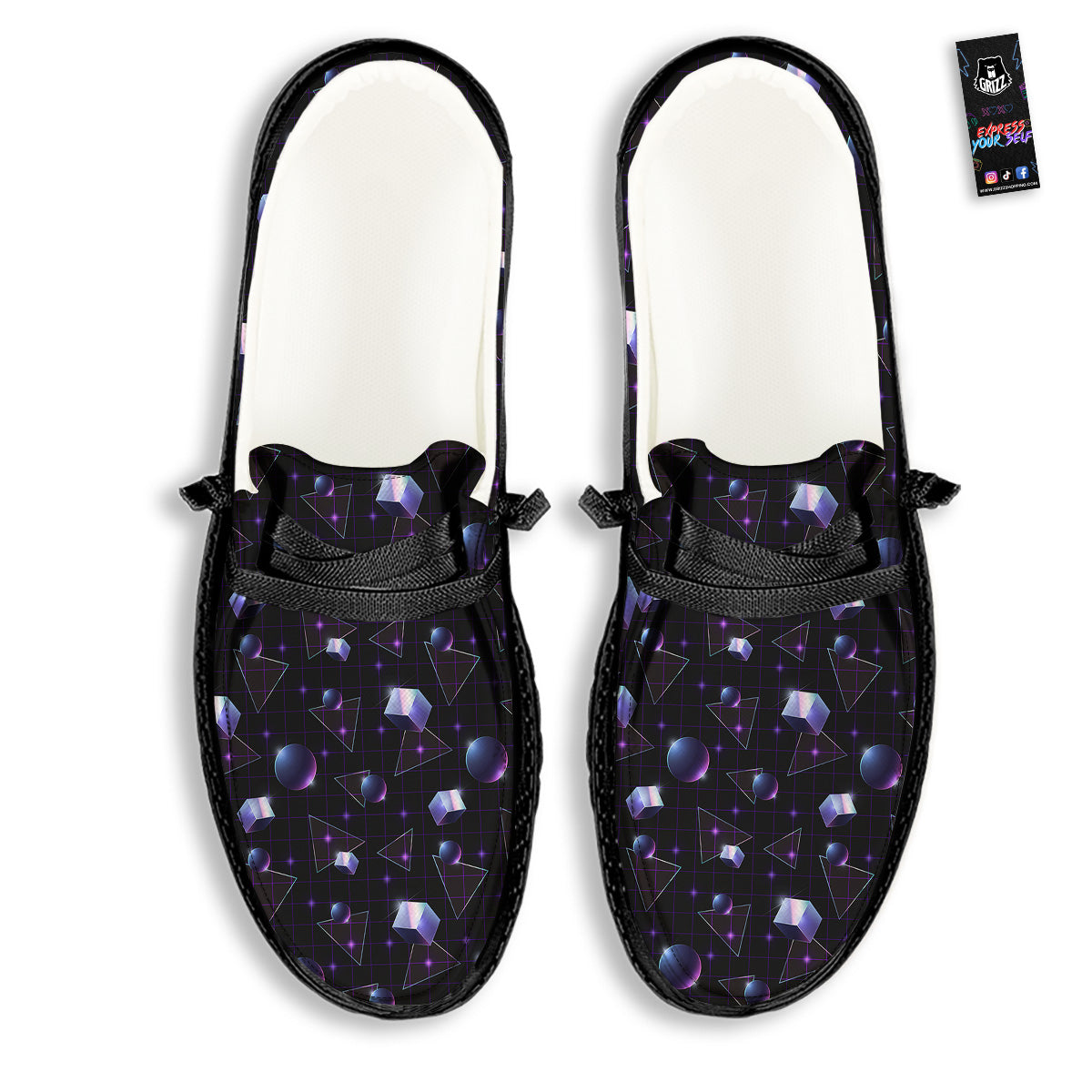 Geometry 80's Style Print Pattern Black Loafers-grizzshop