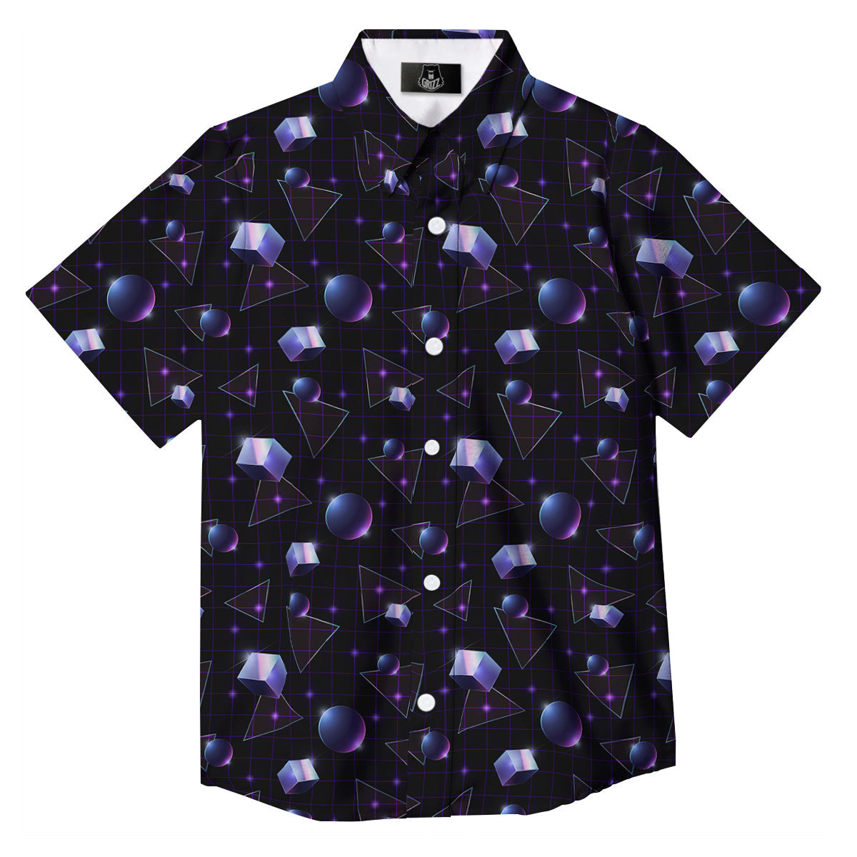 Geometry 80's Style Print Pattern Button Up Shirt-grizzshop
