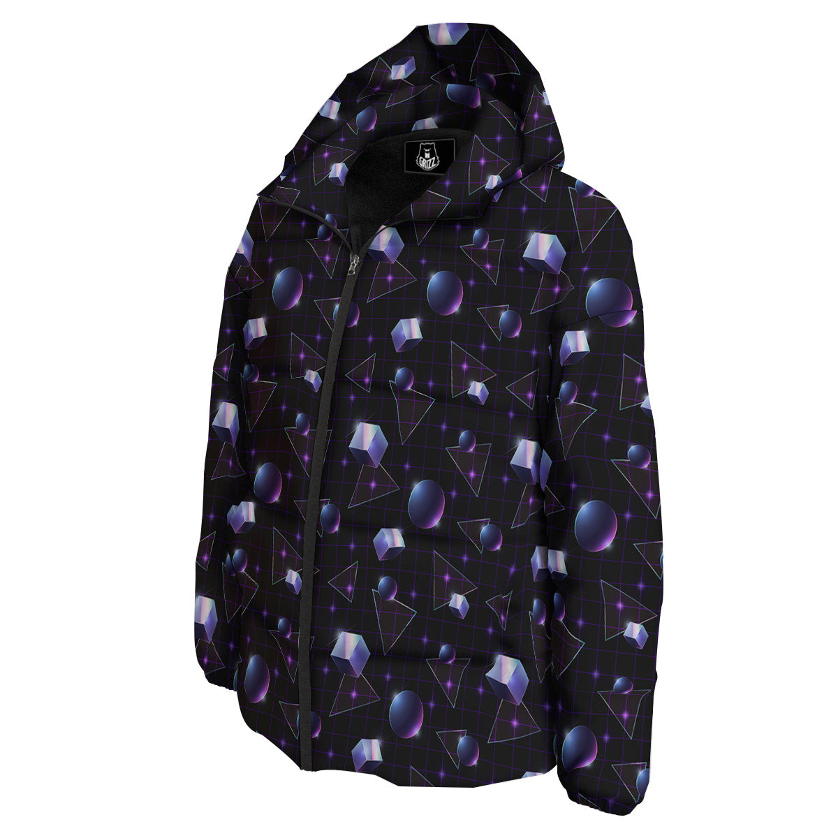 Geometry 80's Style Print Pattern Down Jacket-grizzshop