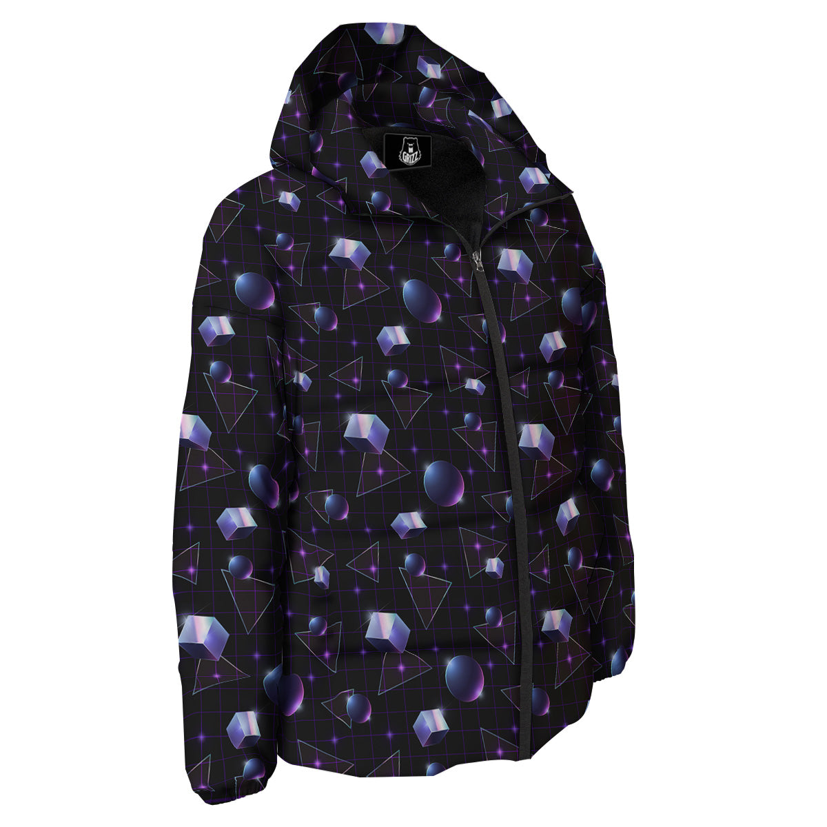 Geometry 80's Style Print Pattern Down Jacket-grizzshop