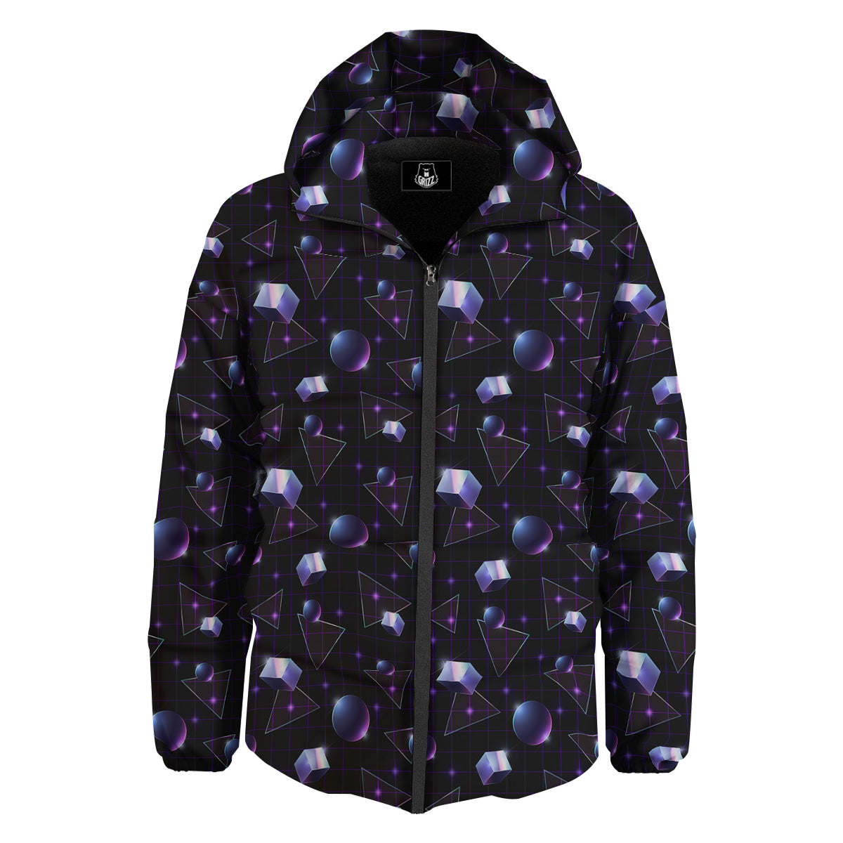 Geometry 80's Style Print Pattern Down Jacket-grizzshop