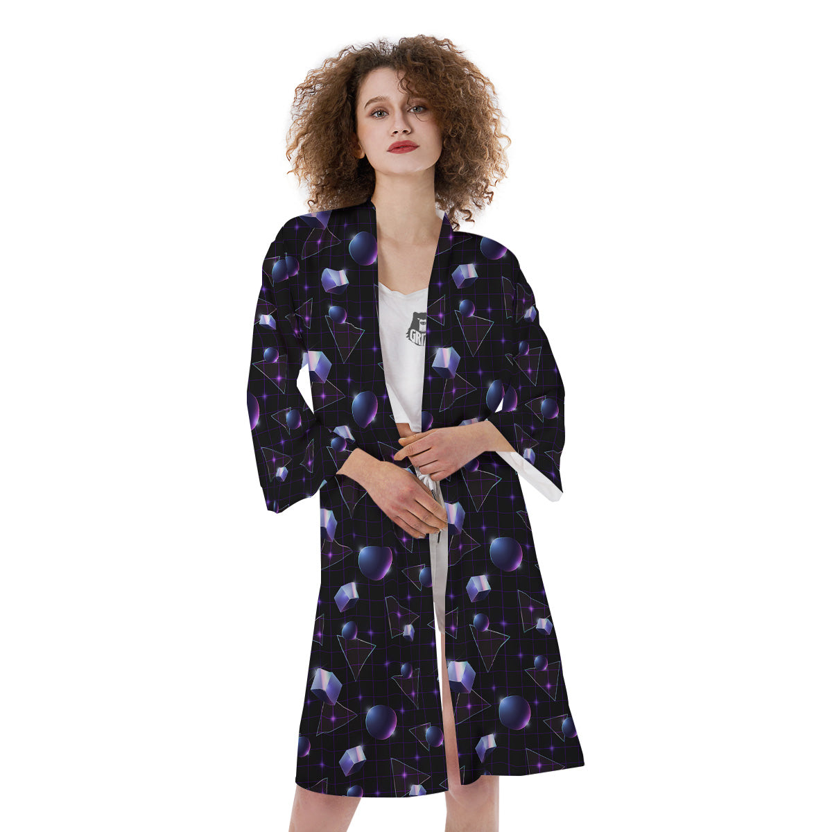 Geometry 80's Style Print Pattern Kimono-grizzshop
