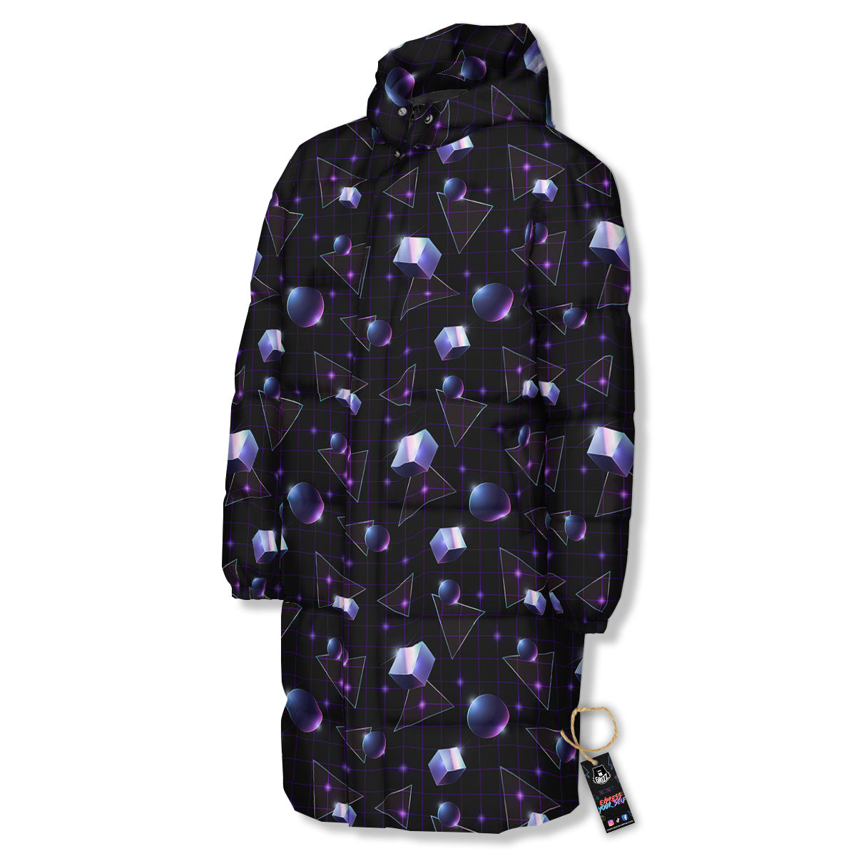 Geometry 80's Style Print Pattern Long Down Jacket-grizzshop