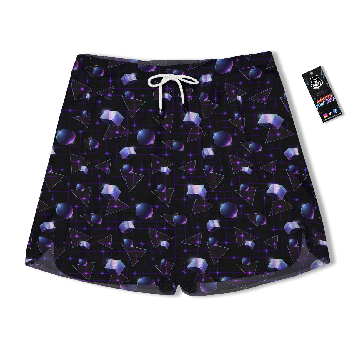 Geometry 80's Style Print Pattern Men's Running Shorts-grizzshop