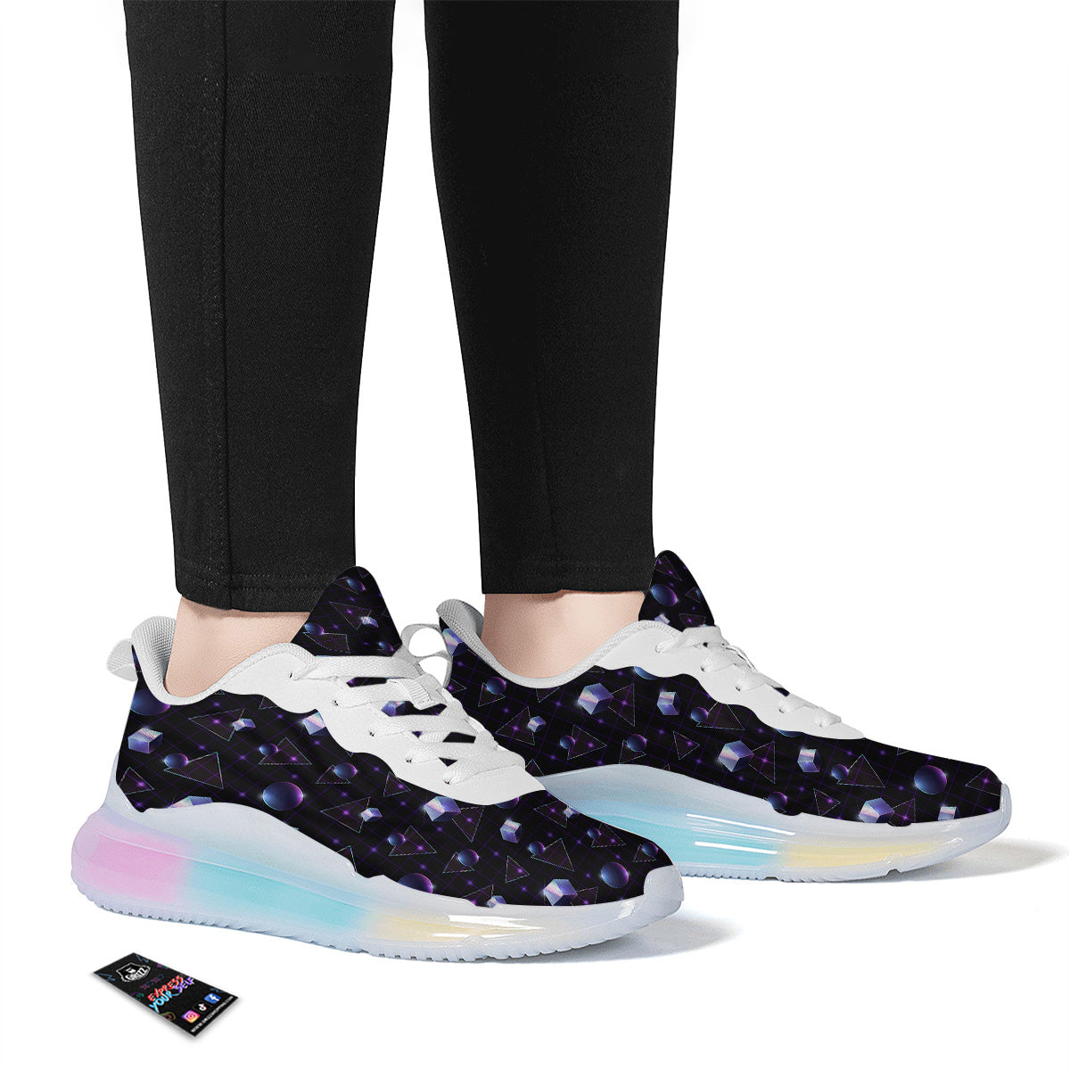 Geometry 80's Style Print Pattern Running Sneakers-grizzshop