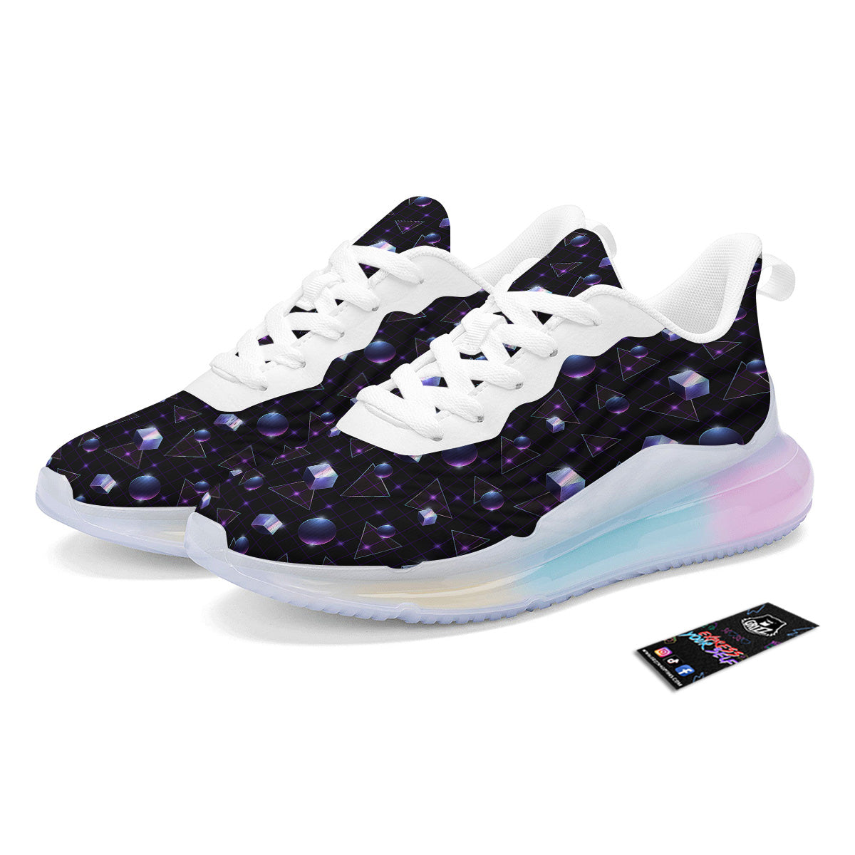 Geometry 80's Style Print Pattern Running Sneakers-grizzshop