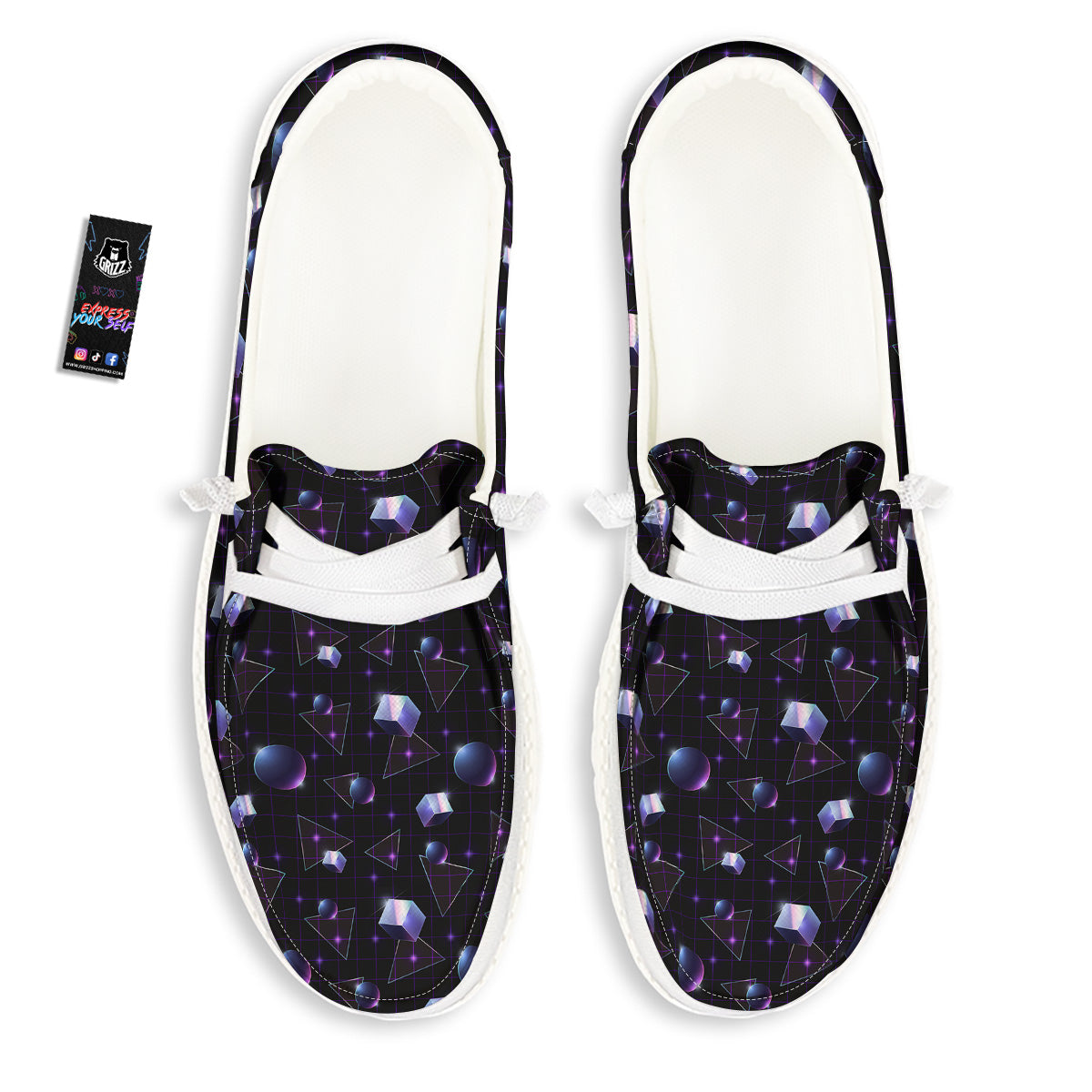 Geometry 80's Style Print Pattern White Loafers-grizzshop